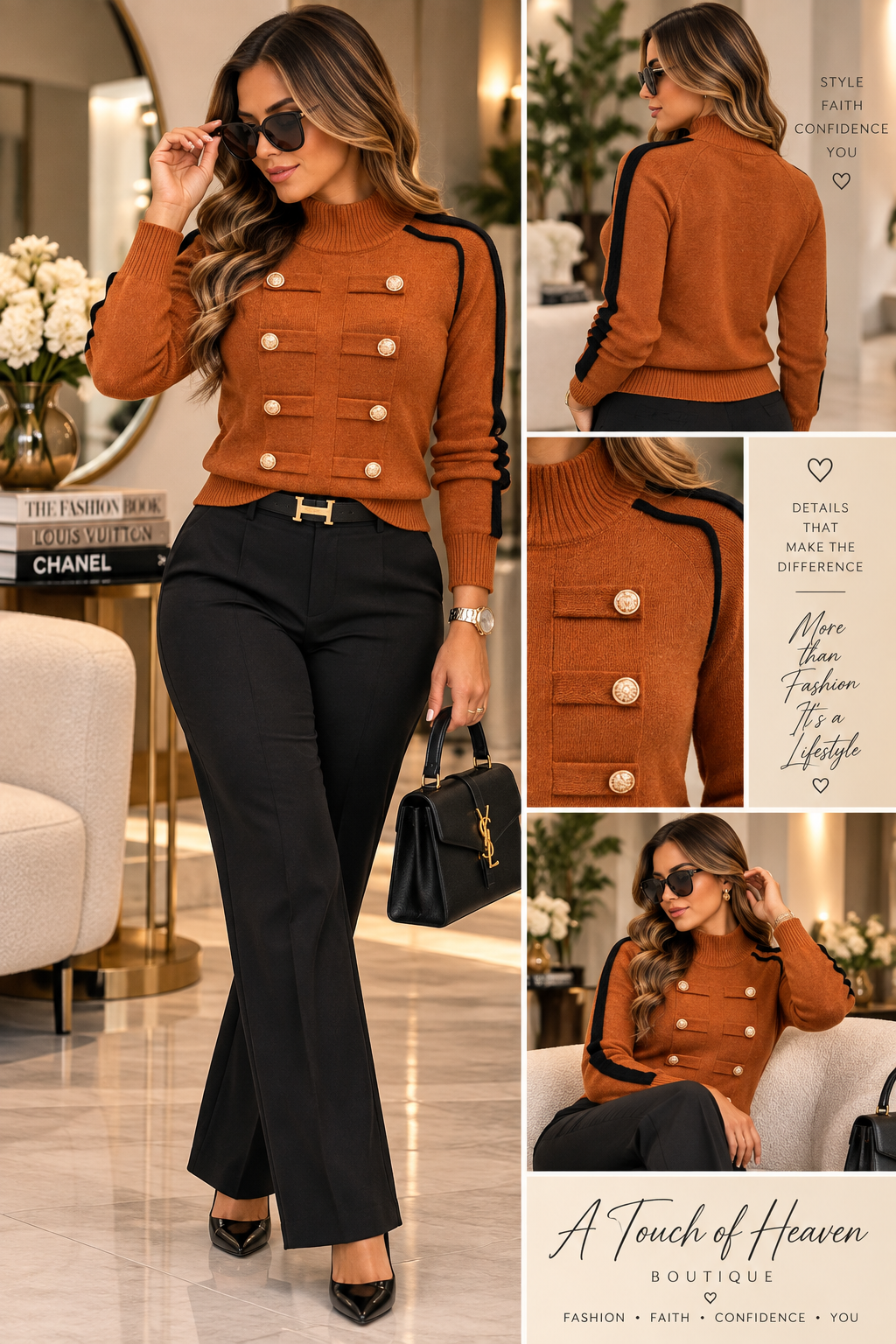 Brown Casual Vintage Button Sweater