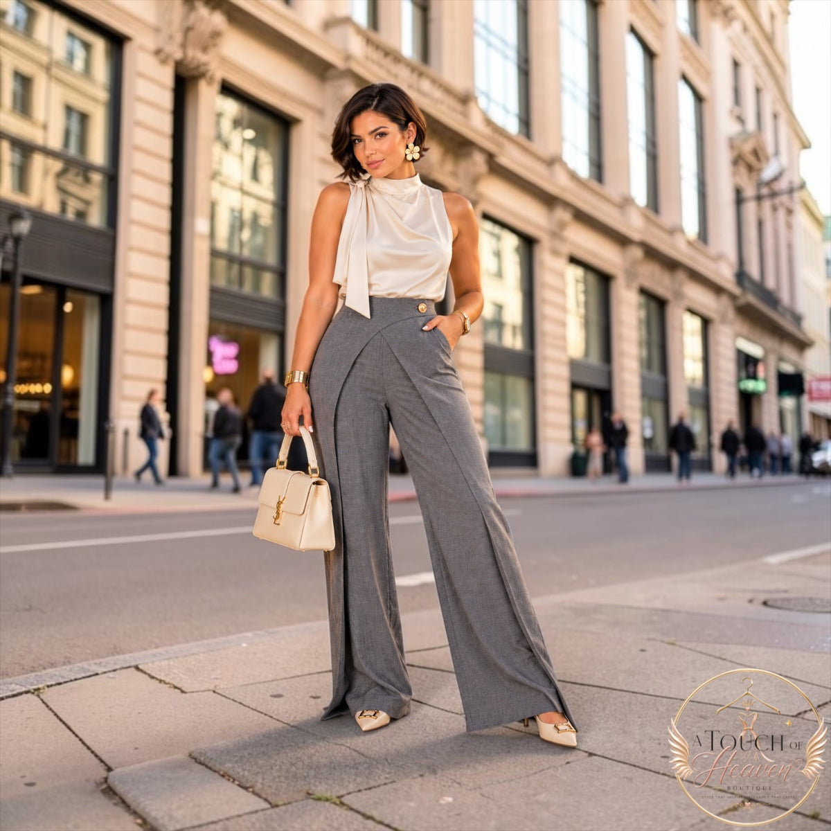 Sophisticated Wrap-Front Wide-Leg Pants