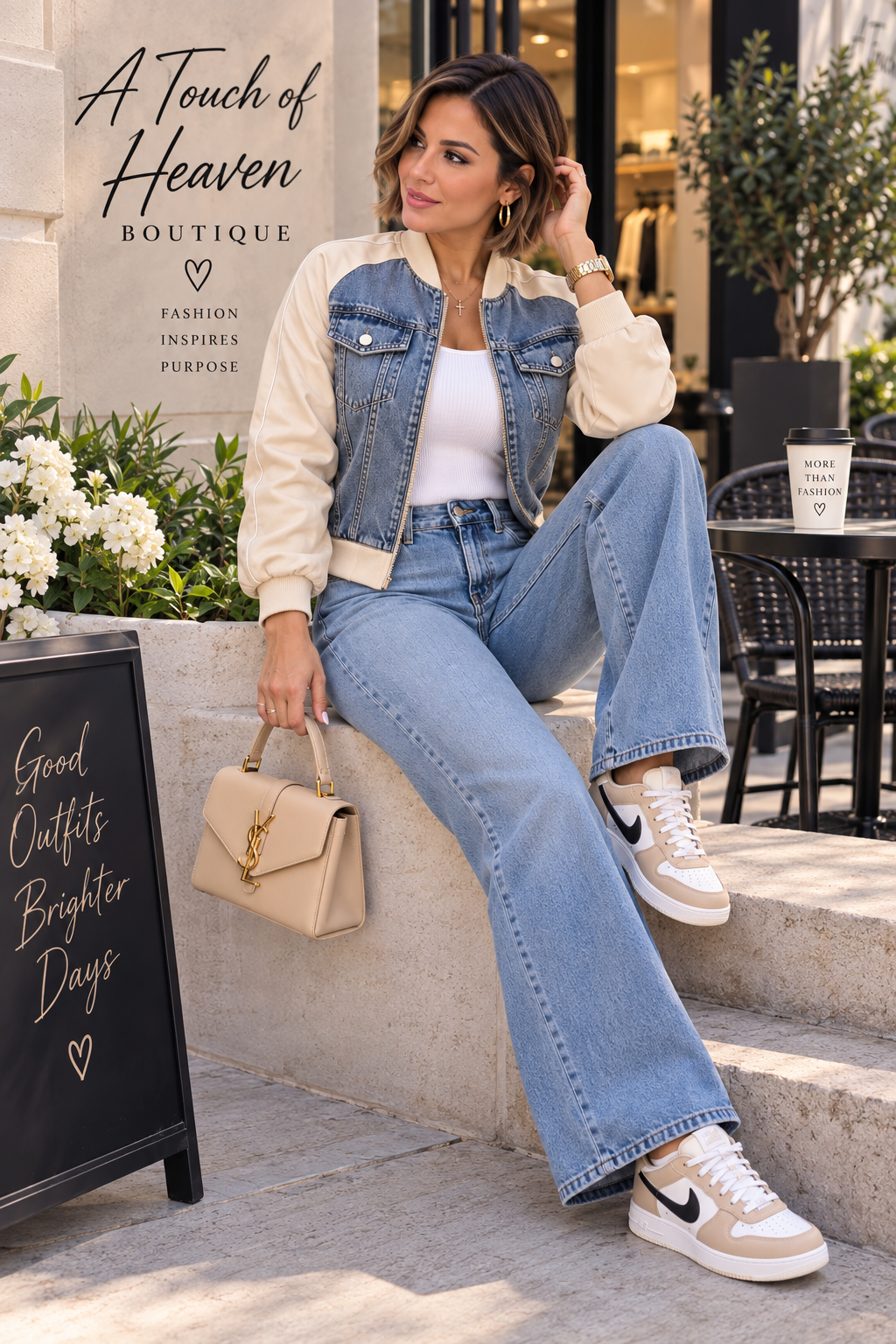 Denim & Cream Bomber Jacket