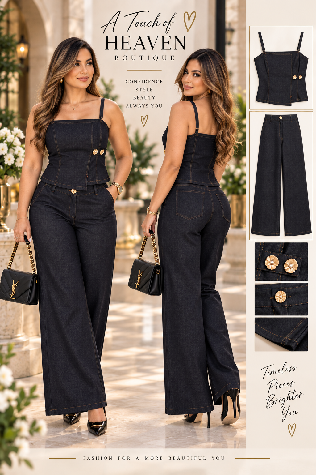 Midnight Elegance Denim Two-Piece Set