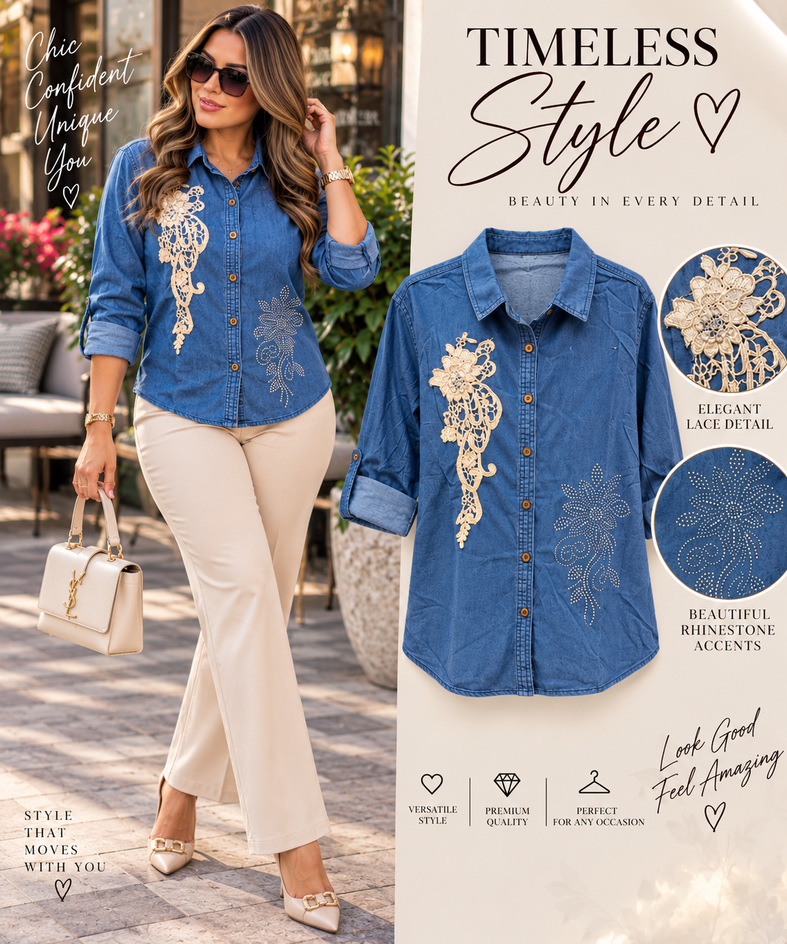 Heavenly Bloom Embellished Denim Shirt
