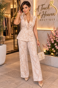 Heavenly Lace Champagne Two-Piece Pants Set