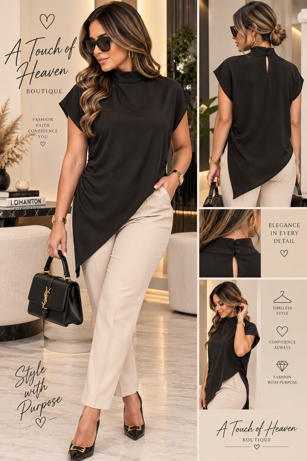 Sophisticated Asymmetrical Mock-Neck Blouse