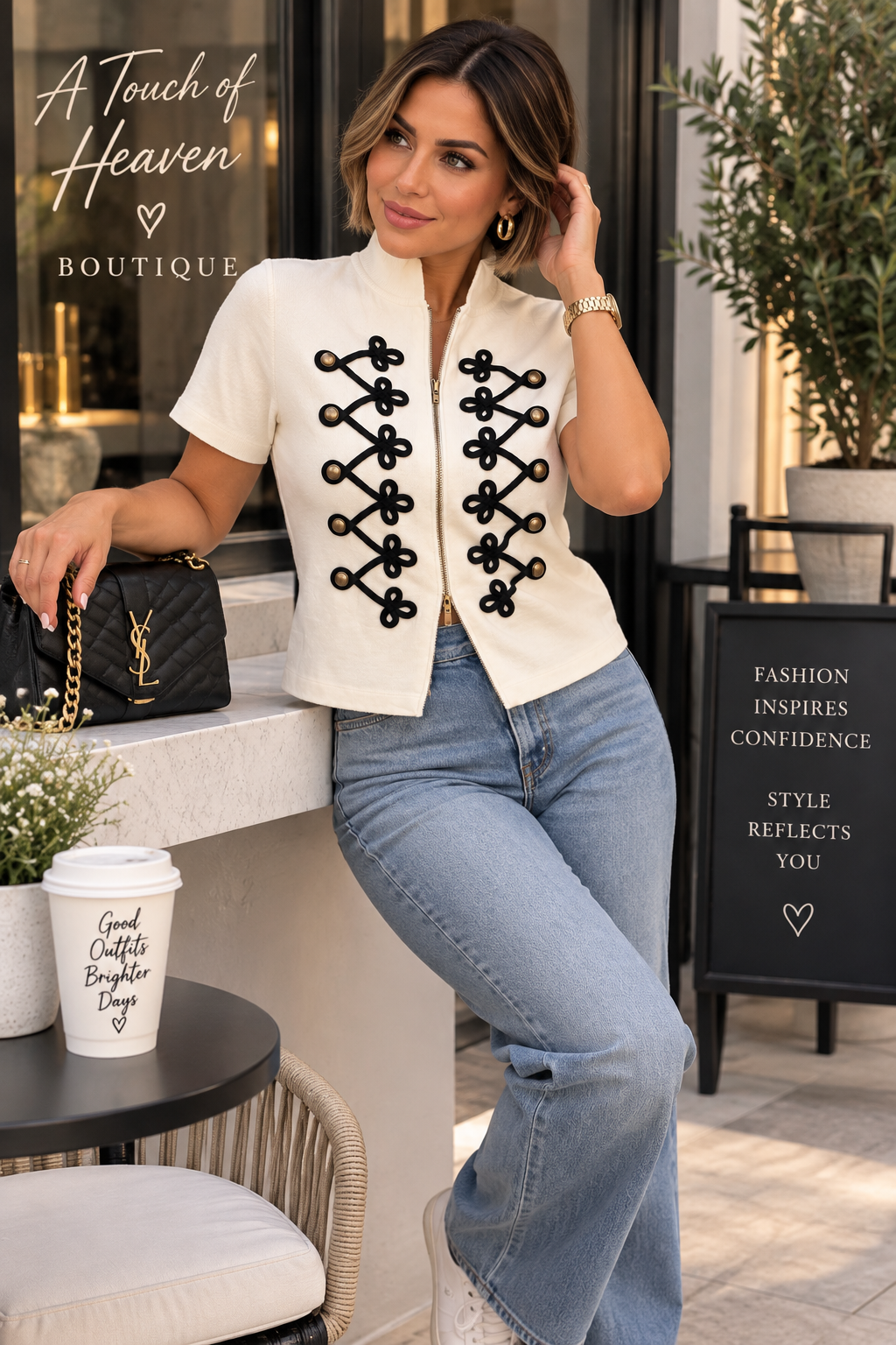 Heavenly Charm Military-Inspired Zip Top