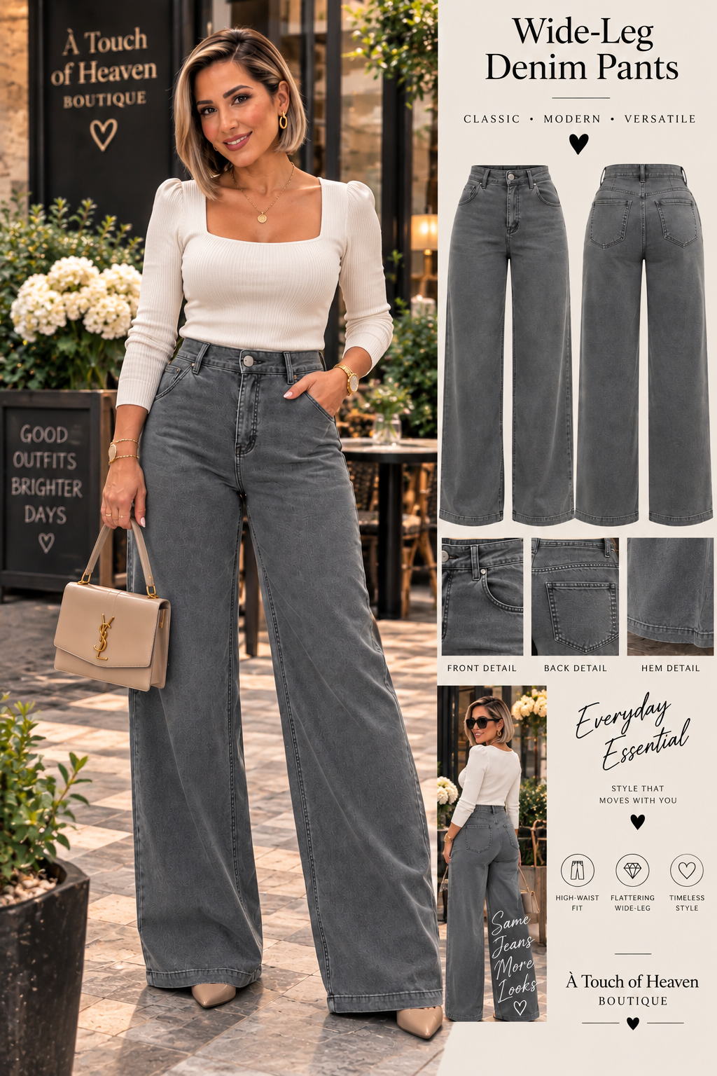 Charcoal Chic Wide-Leg Jeans