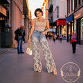 Sheer Lace Denim Wide-Leg Jeans