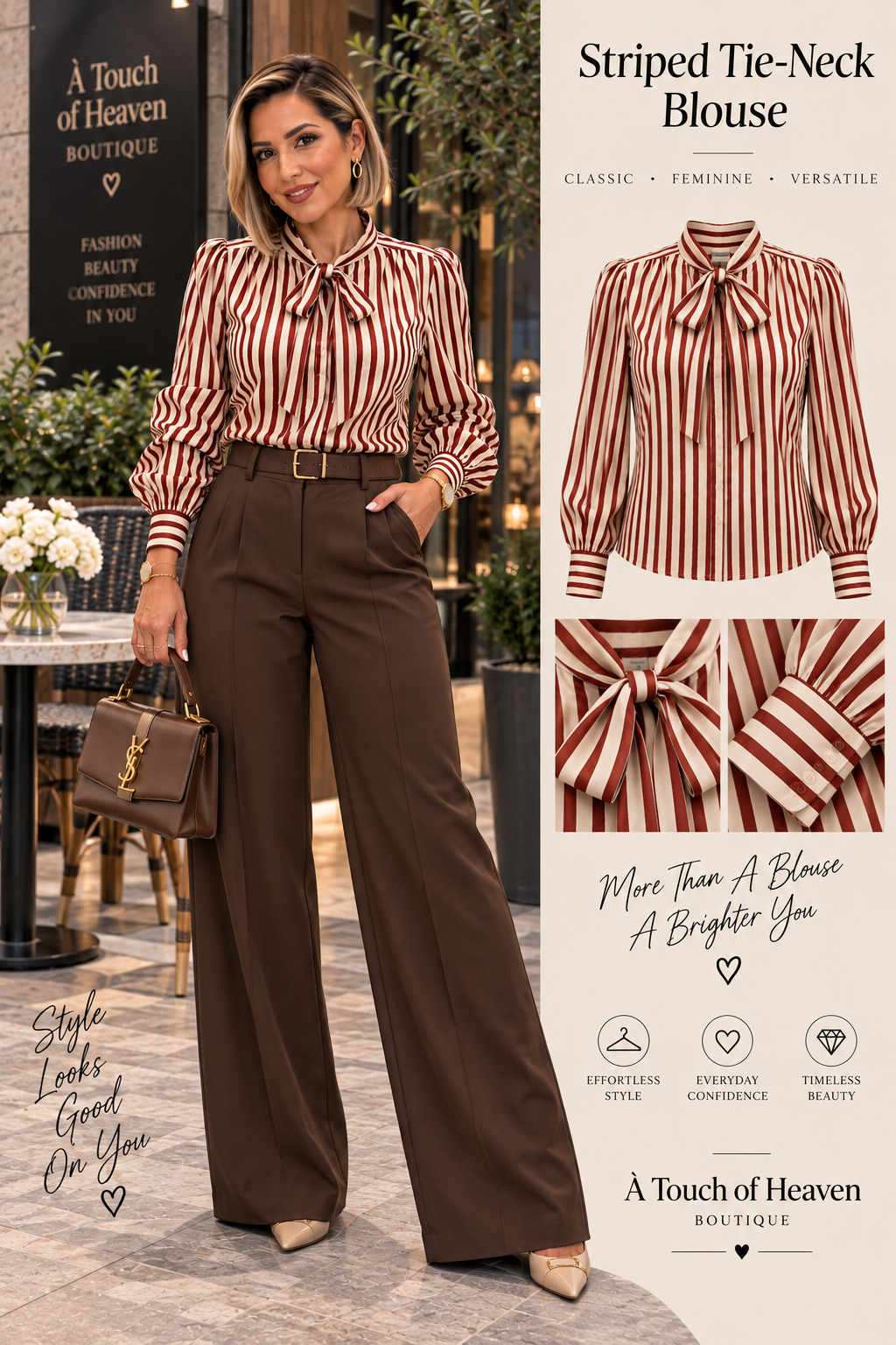 Burgundy Stripe Bow-Tie Blouse
