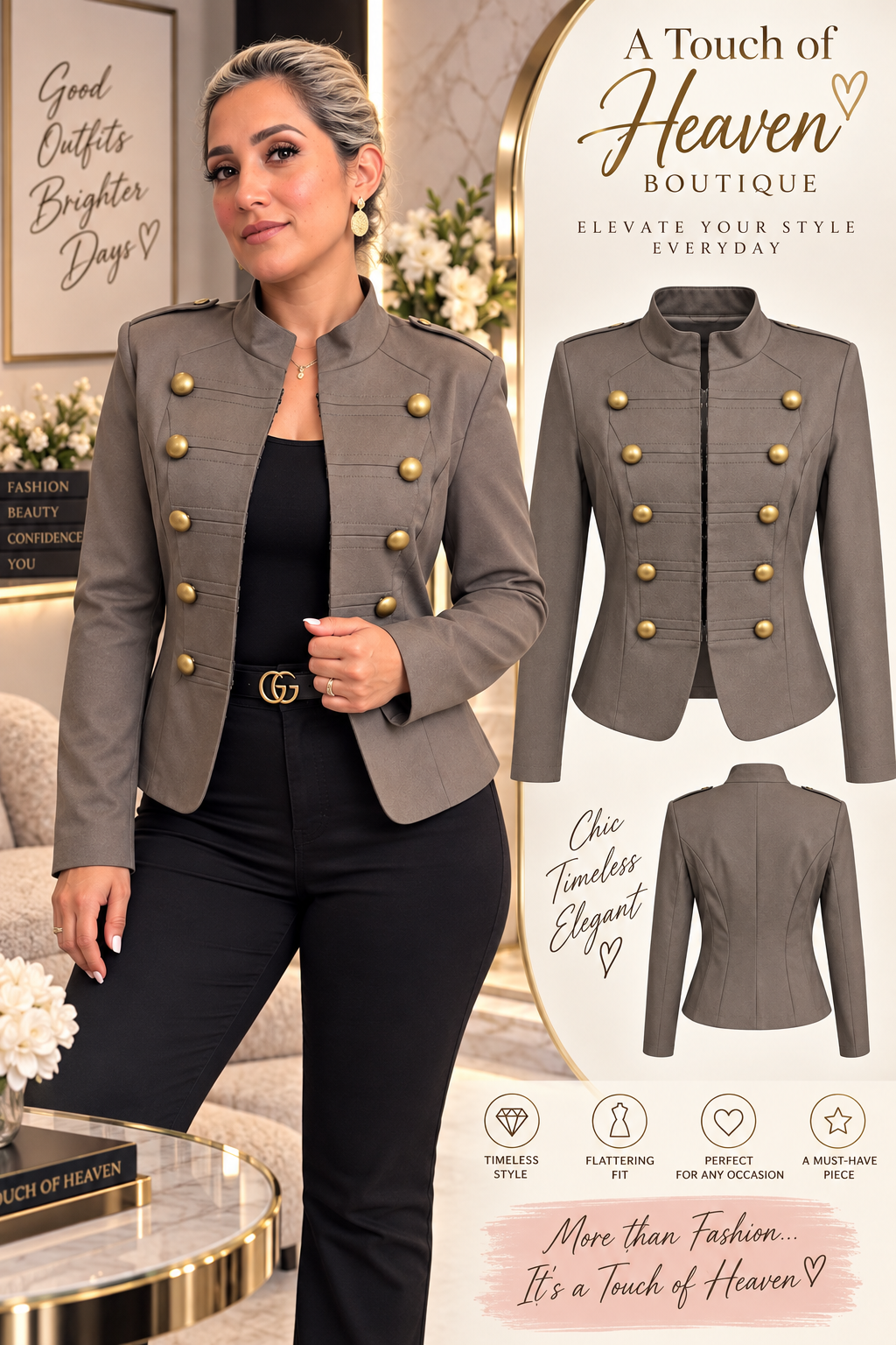 Heavenly Chic Military Jacket – Taupe