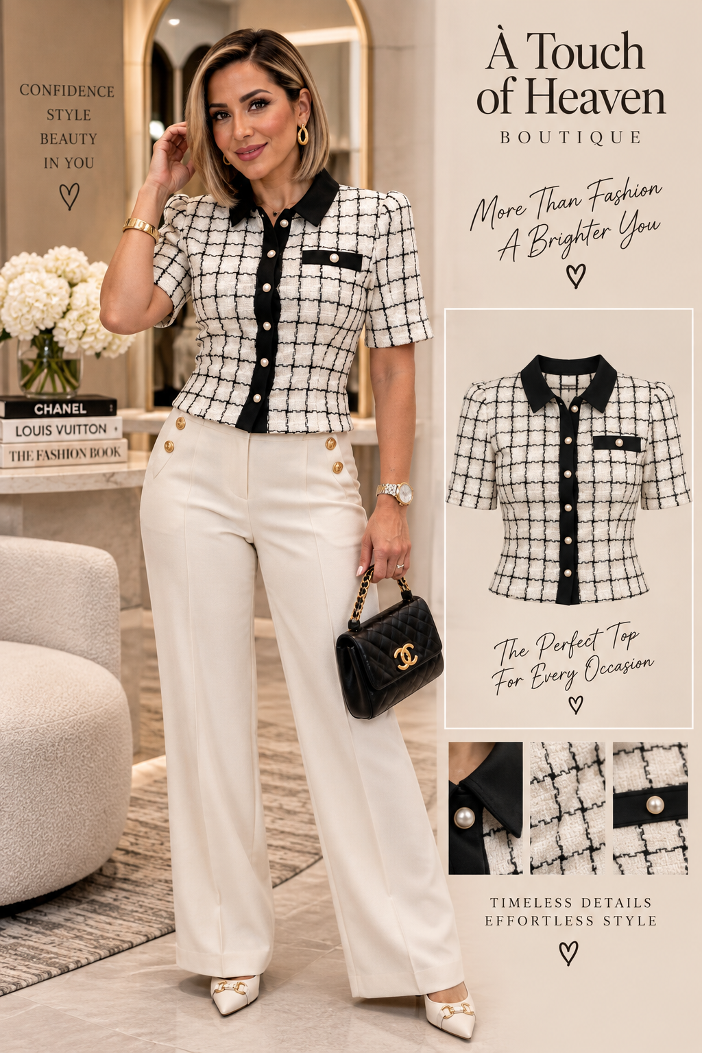 Parisian Pearl Checkered Top