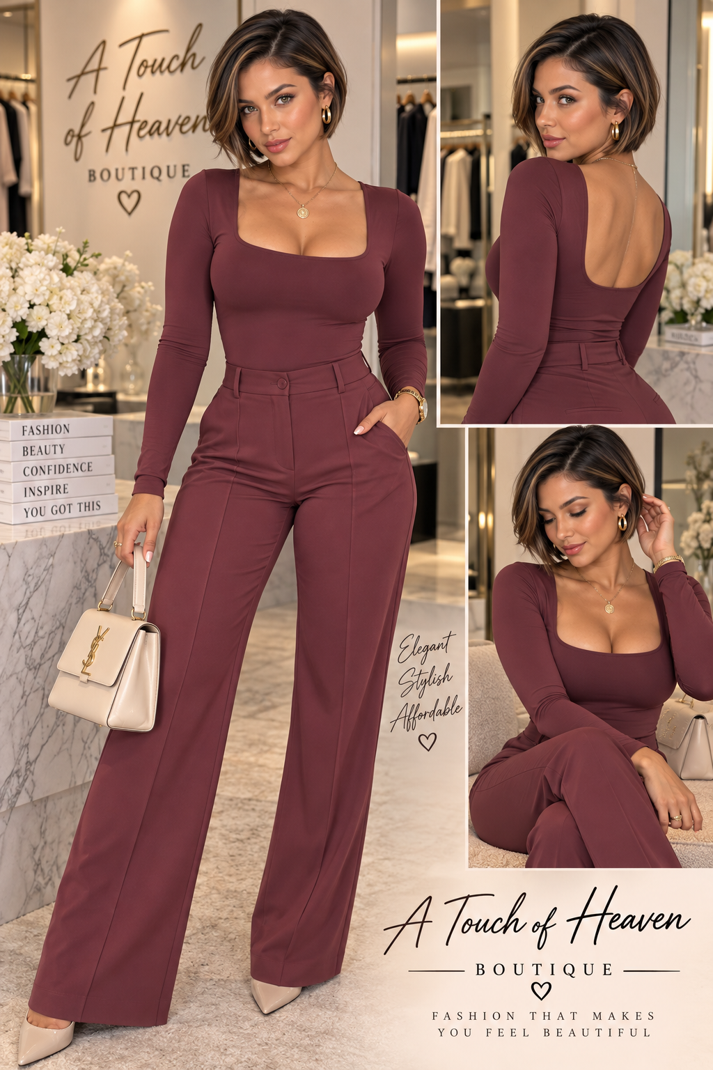 Burgundy Elegance Long-Sleeve Bodysuit